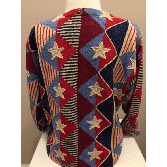 Design Options Philip Jane Gordon Sweater L Cardigan Stars Stripe Patriotic (HH8 - Picture 4 of 12